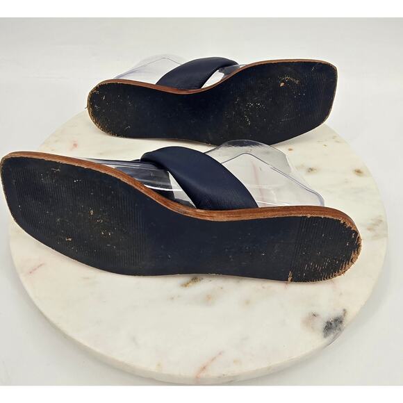 Maeve (Anthropologie) Puffy Knotted Leather1 Toe-Loop Sandals | Navy | - Picture 7 of 9